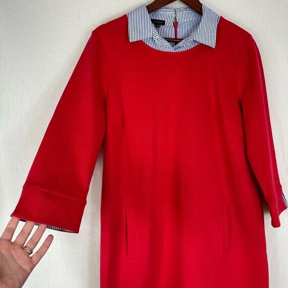 Talbots Red Pique Collared Dress Womens Large NWT Knee Length Preppy Pockets - Picture 3 of 10
